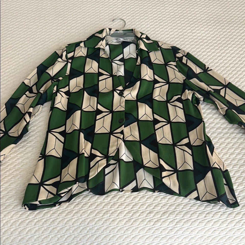 Zara Geometric Green and Cream Women's Pants Co-ord Jumpsuit - Picture 3 of 12